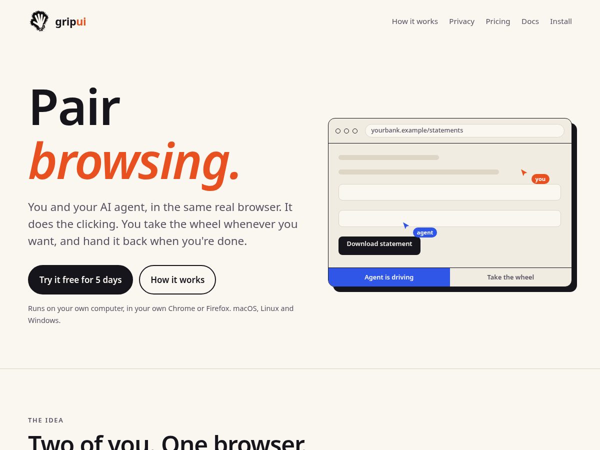 Landing-page snapshot of gripui.com