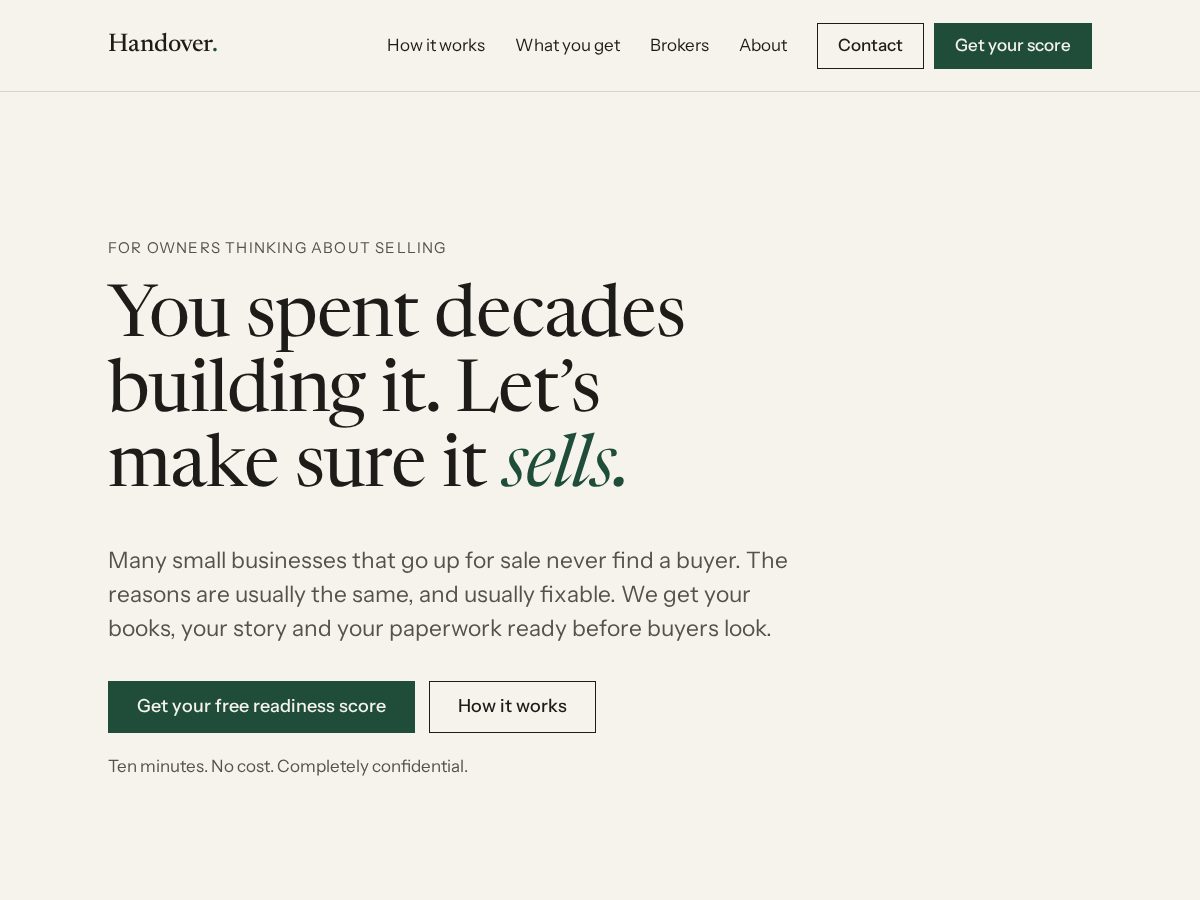 Landing-page snapshot of handoveradvisors.com
