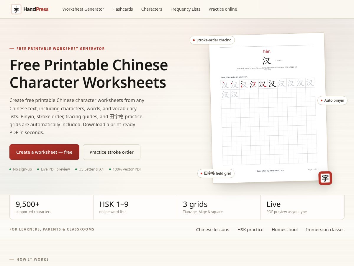 Landing-page snapshot of hanzipress.com