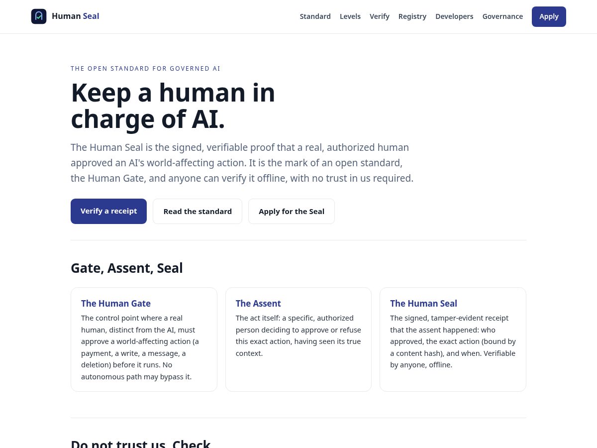 Landing-page snapshot of humanseal.world