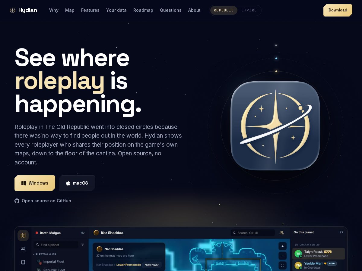 Landing-page snapshot of hydian.org