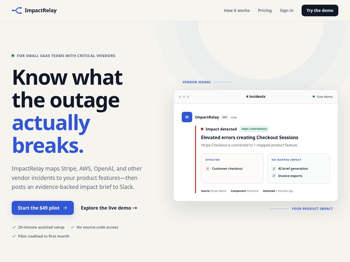 Landing-page snapshot of impactrelay.app