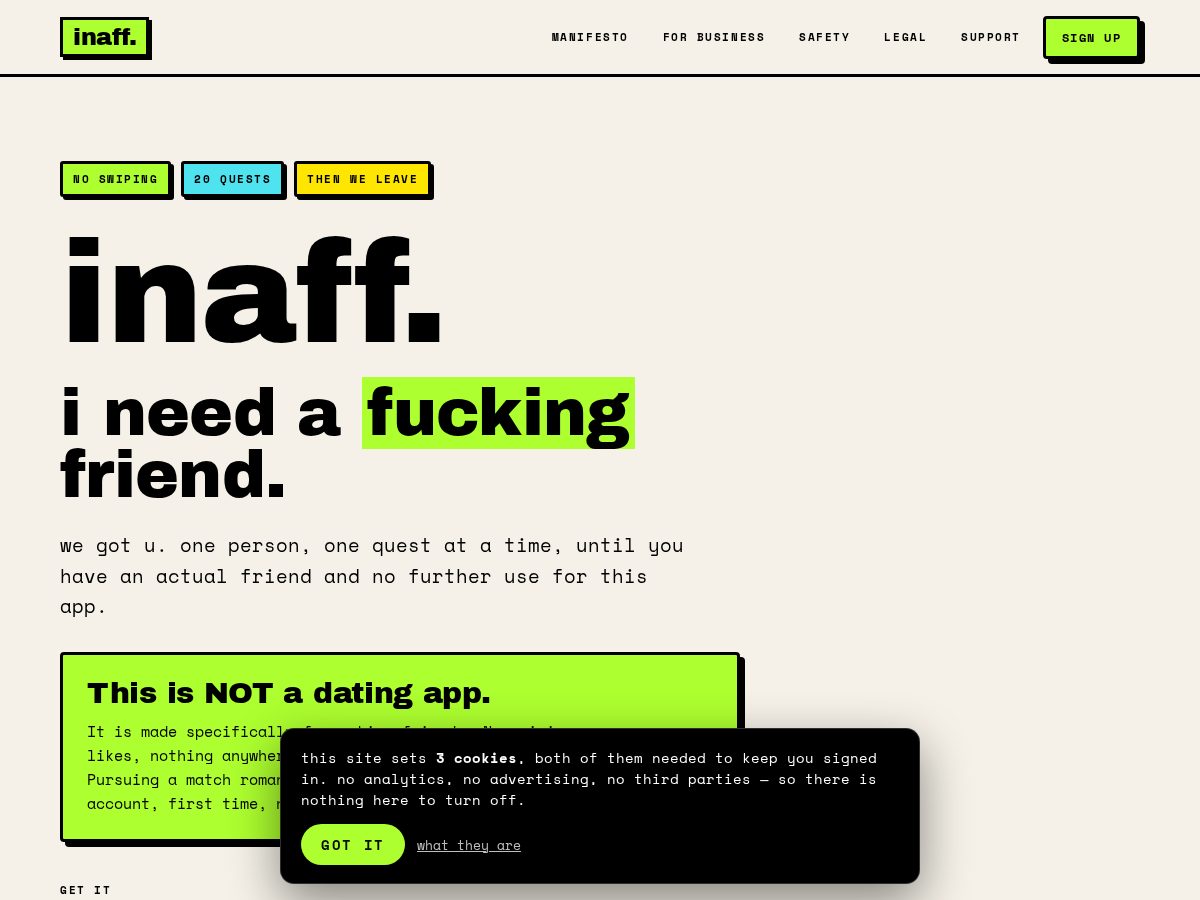 Landing-page snapshot of inaff.app