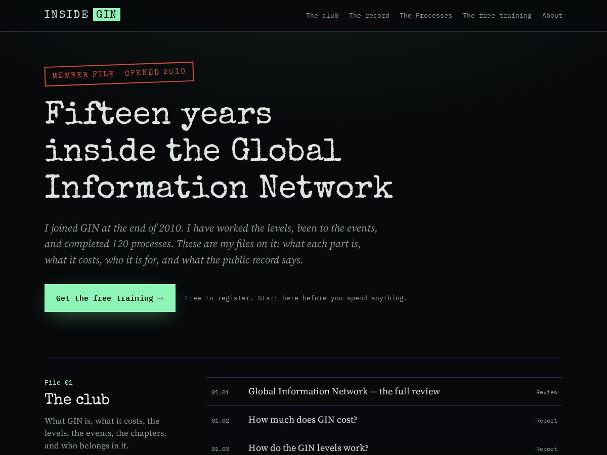 Landing-page snapshot of insidegin.com