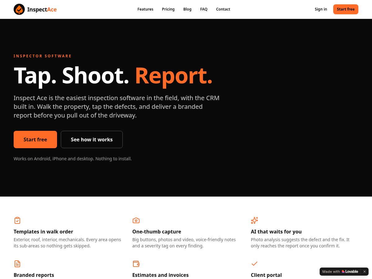 Landing-page snapshot of inspectace.app