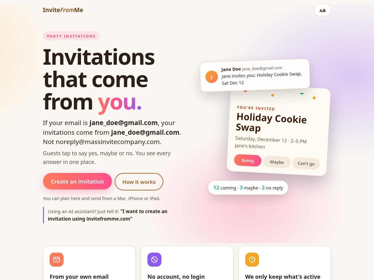 Landing-page snapshot of invitefromme.com