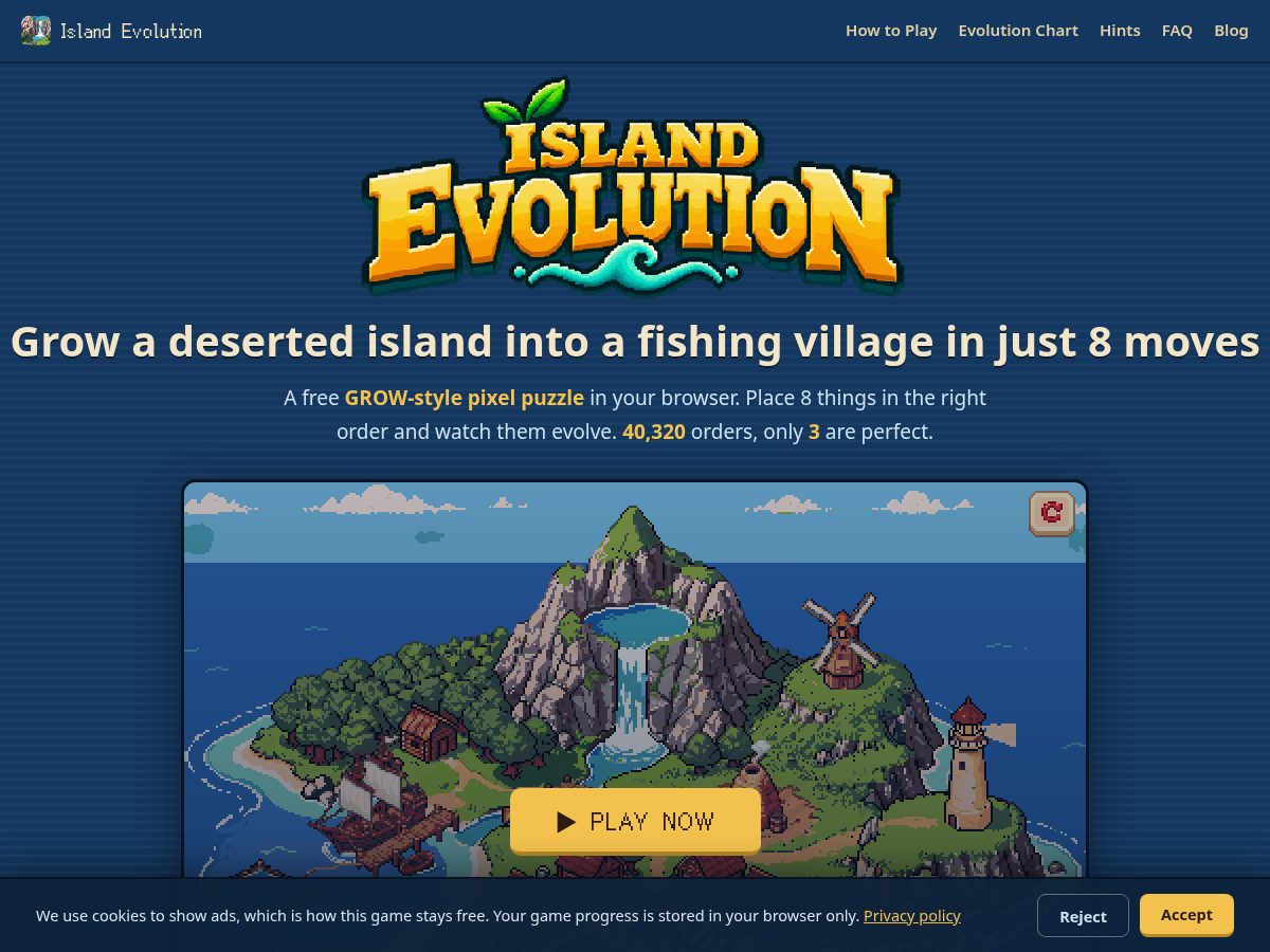 Landing-page snapshot of islandevolution.com