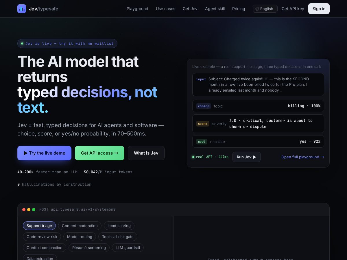 Landing-page snapshot of jevtypesafeai.com