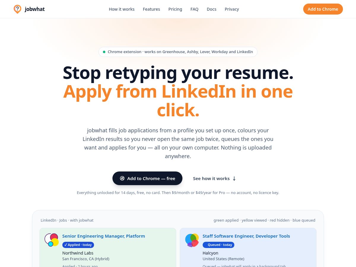 Landing-page snapshot of jobwhat.app