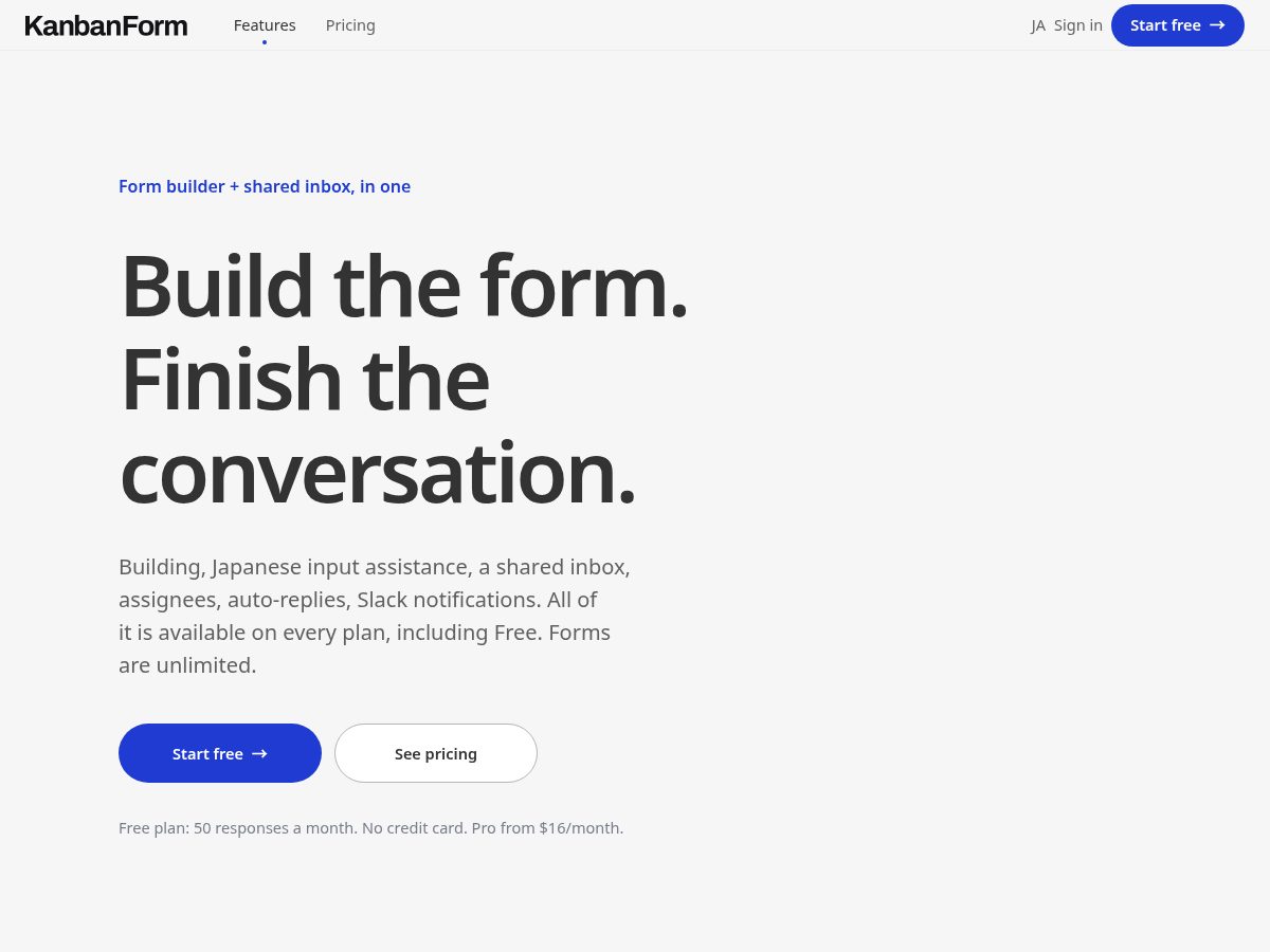 Landing-page snapshot of kanbanform.com