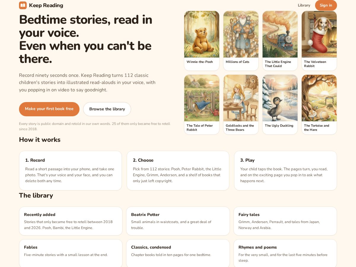 Landing-page snapshot of keepreading.live