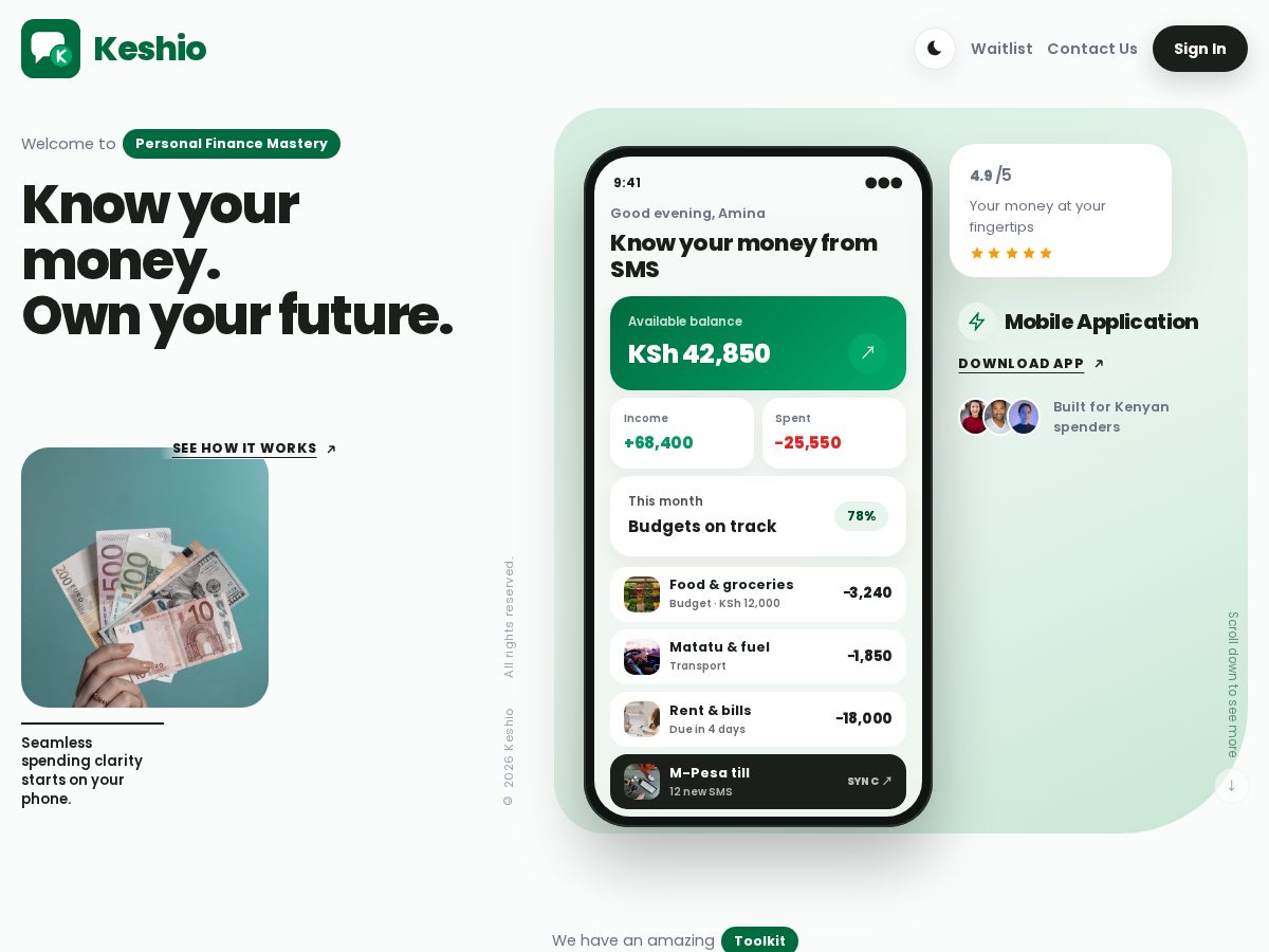 Landing-page snapshot of keshio.app