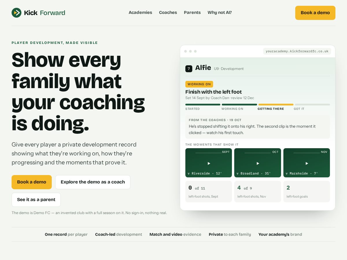 Landing-page snapshot of kickforwardfc.com