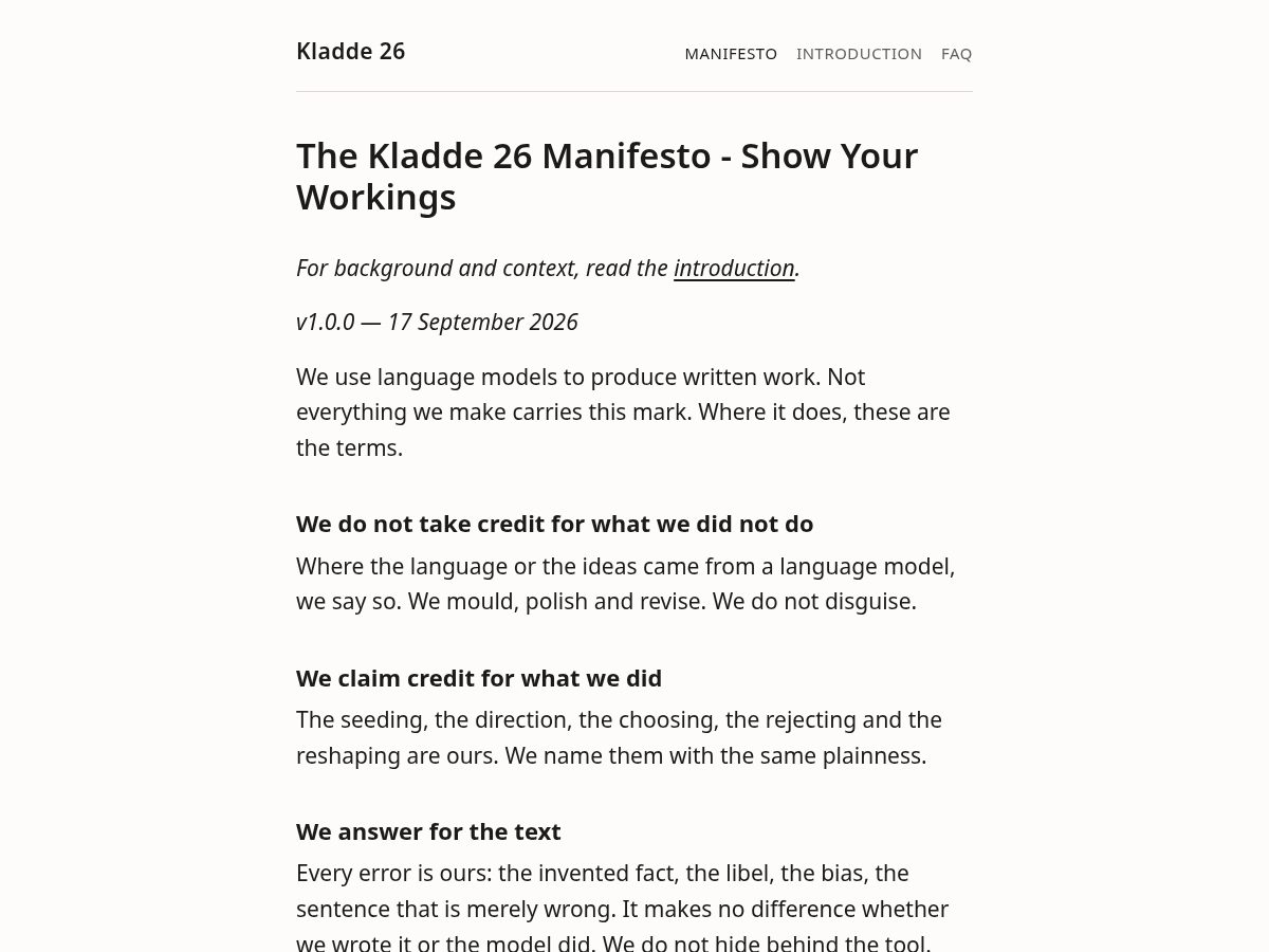 Landing-page snapshot of kladde26.org
