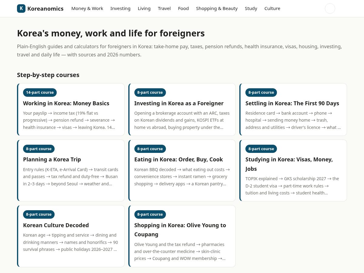 Landing-page snapshot of koreanomics.com