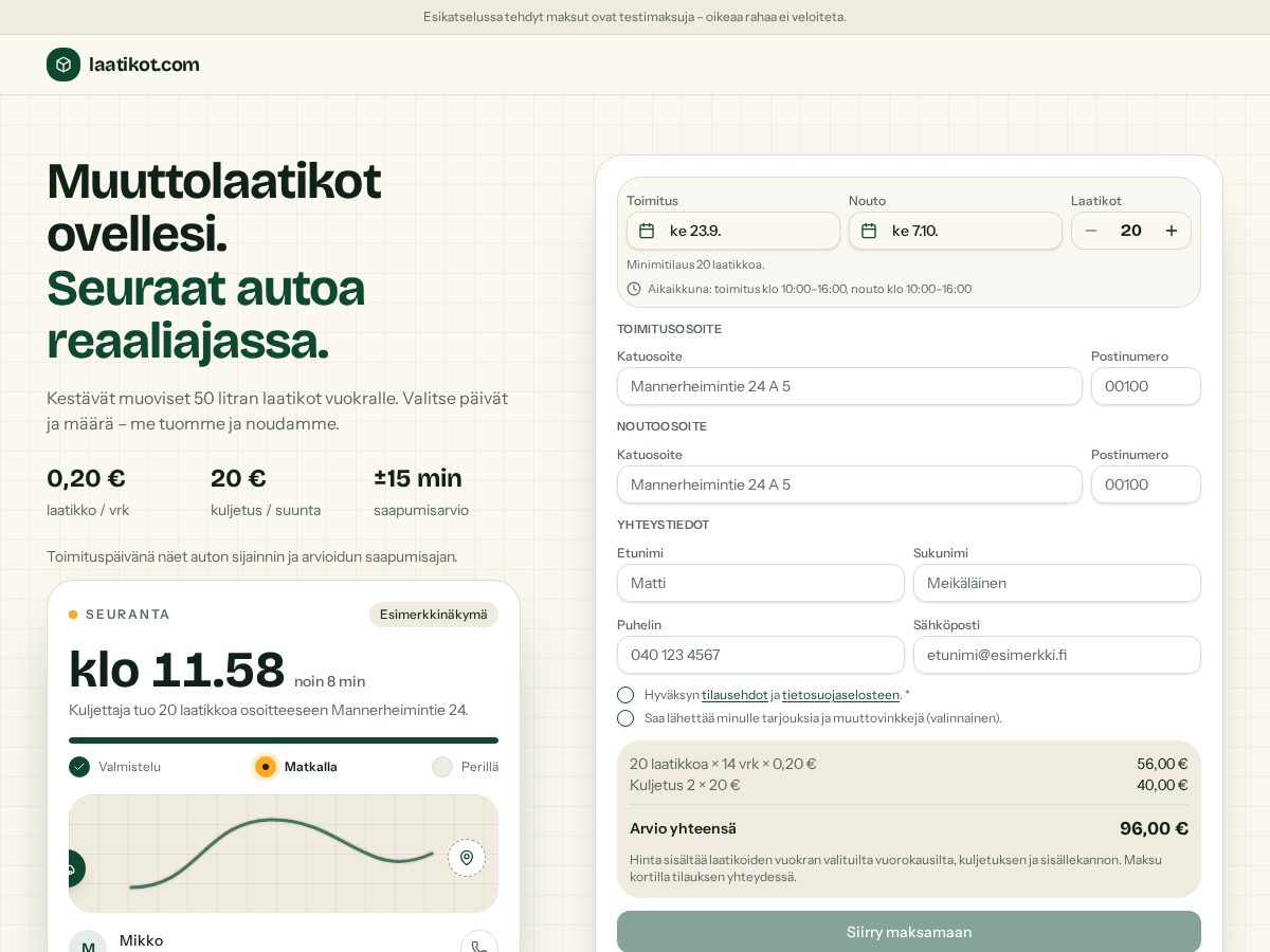 Landing-page snapshot of laatikot.com