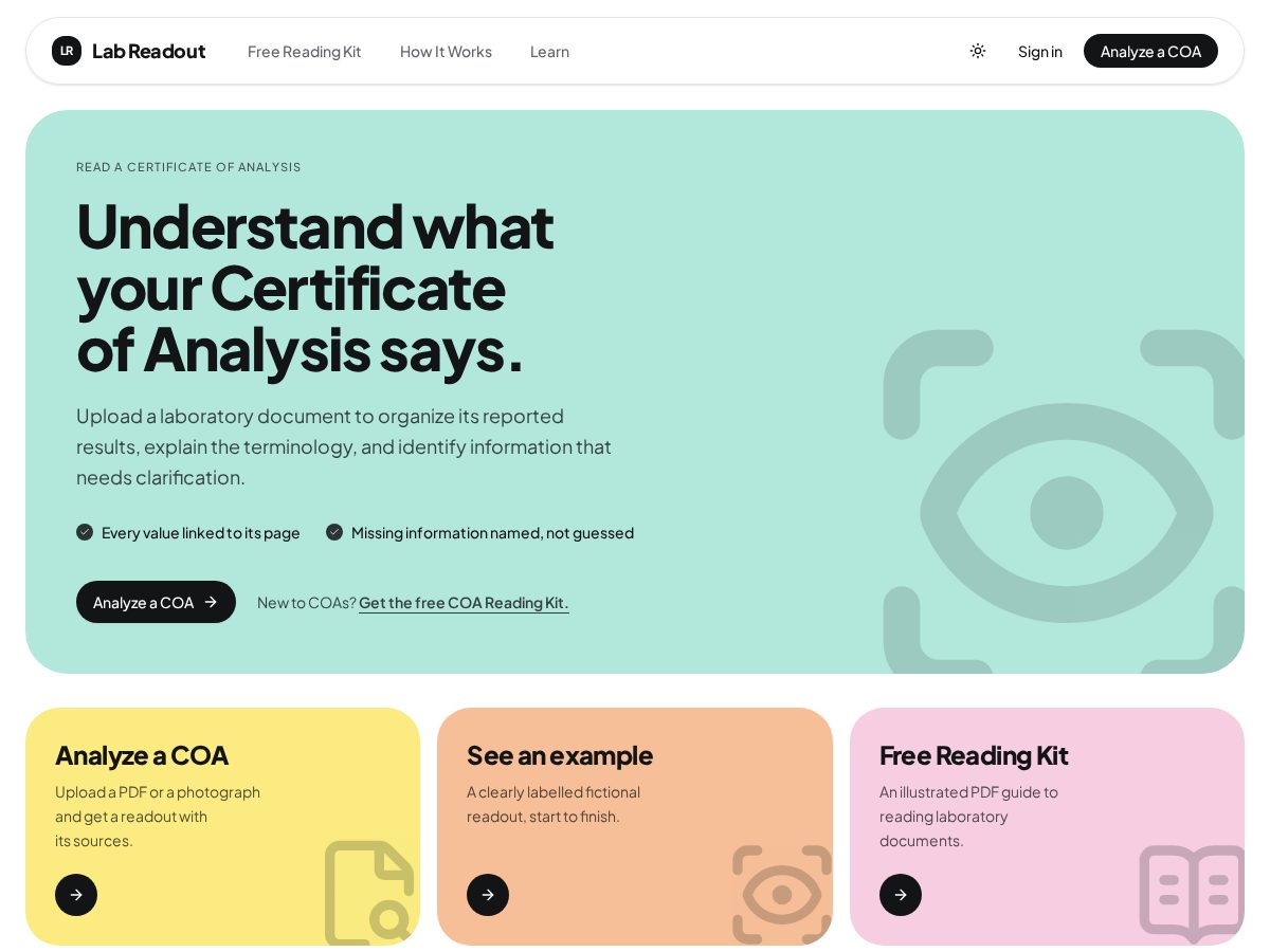 Landing-page snapshot of labreadout.com