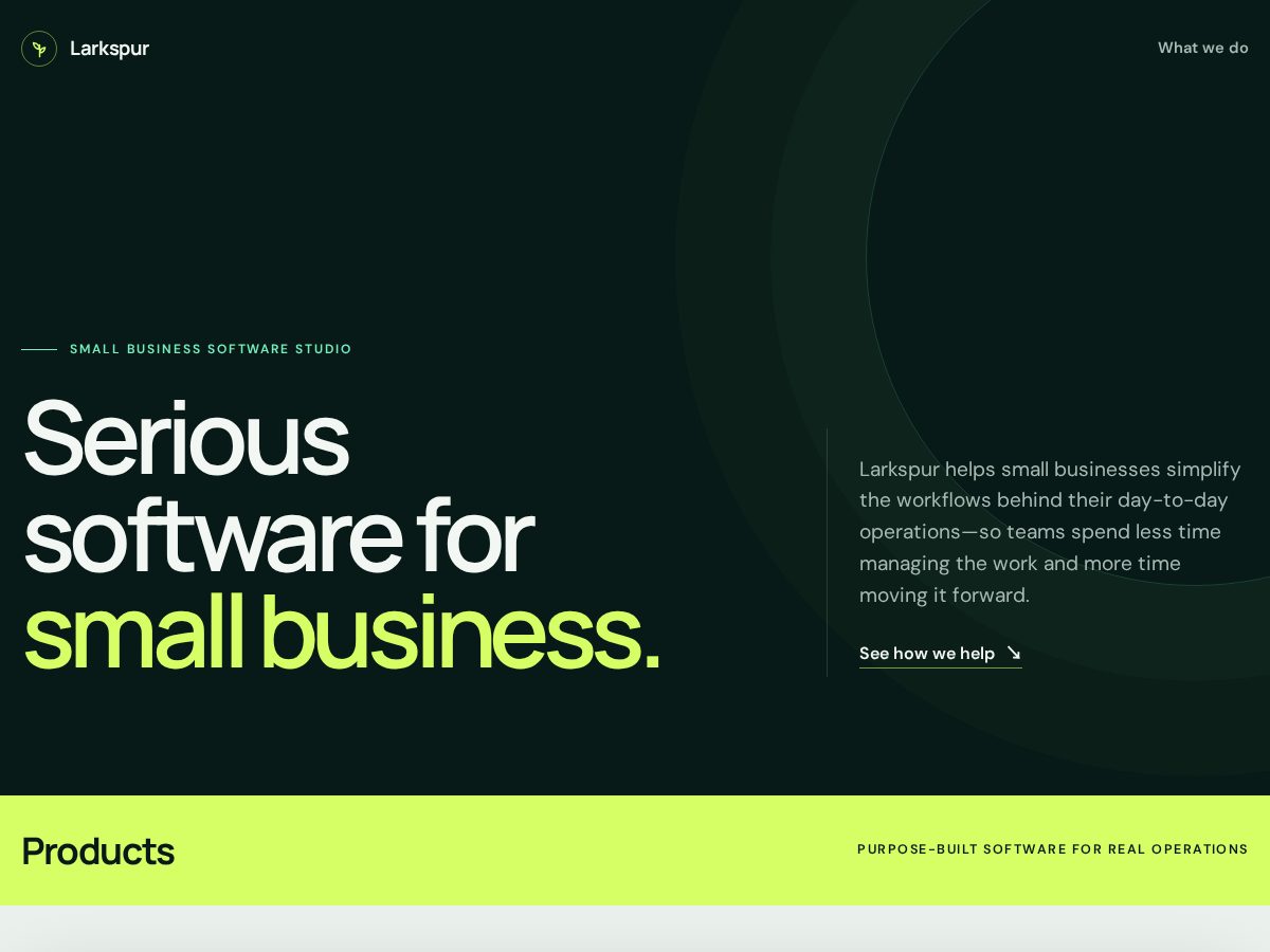 Landing-page snapshot of larkspurapps.com
