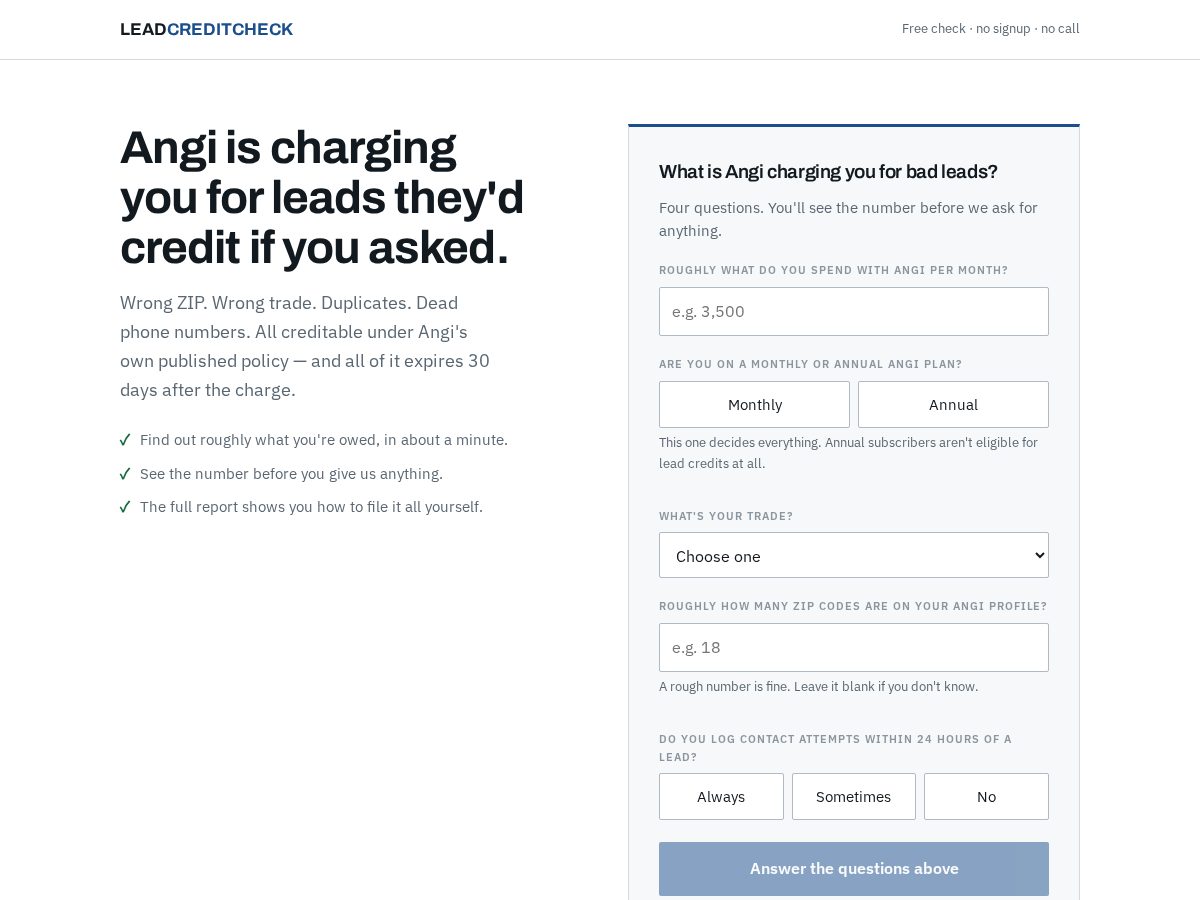Landing-page snapshot of leadcreditcheck.com