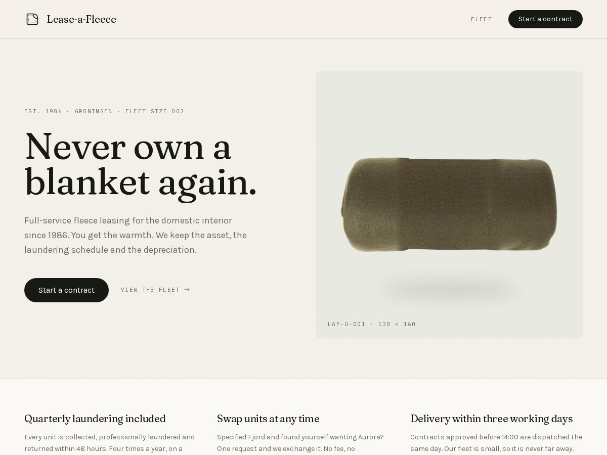 Landing-page snapshot of lease-a-fleece.com