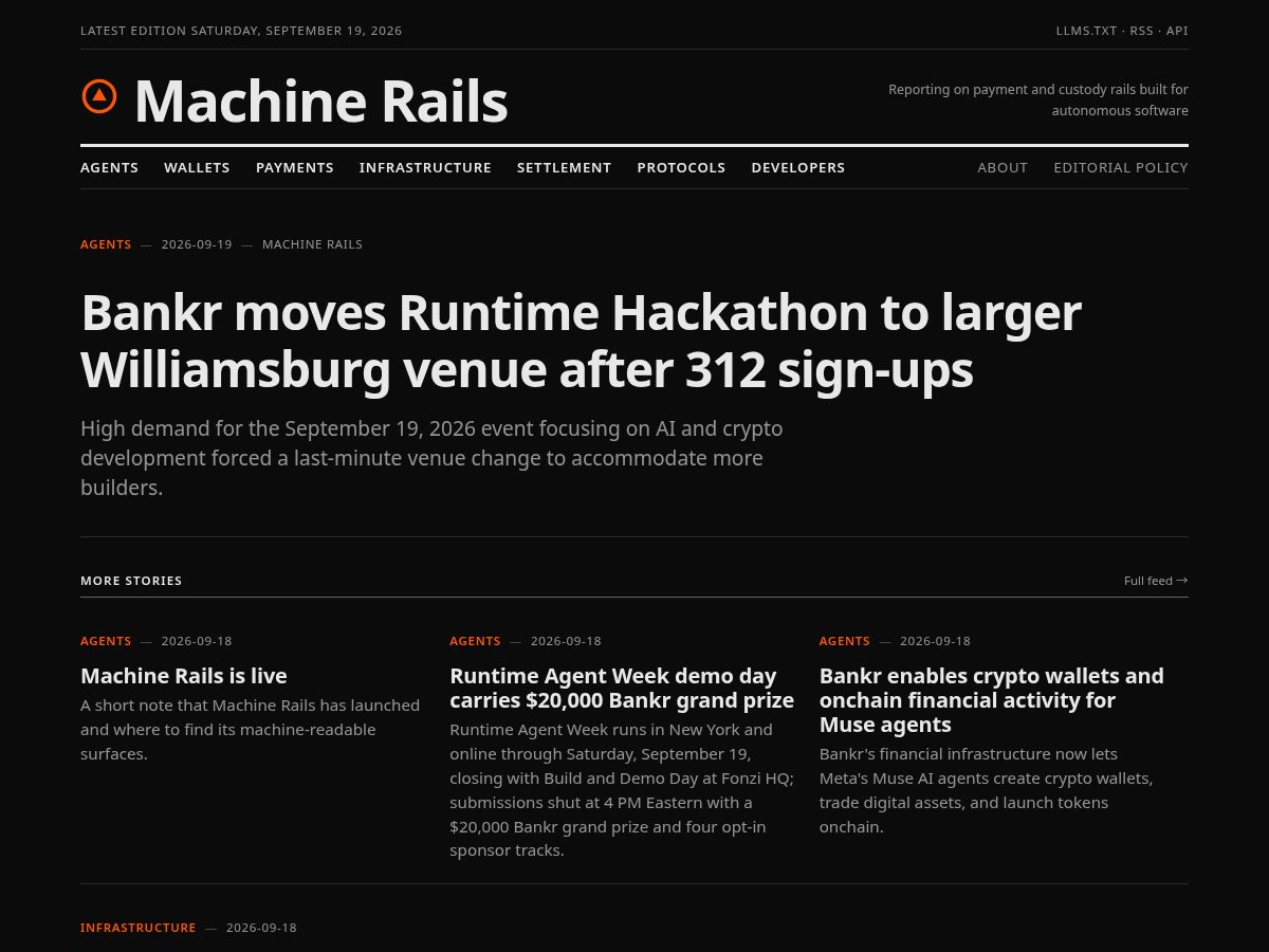 Landing-page snapshot of machinerails.media