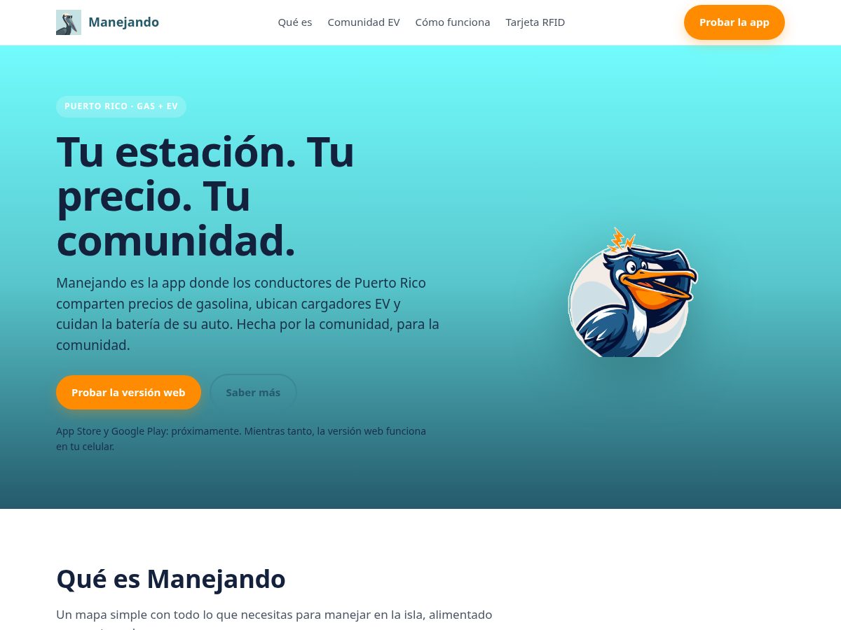 Landing-page snapshot of manejando.app