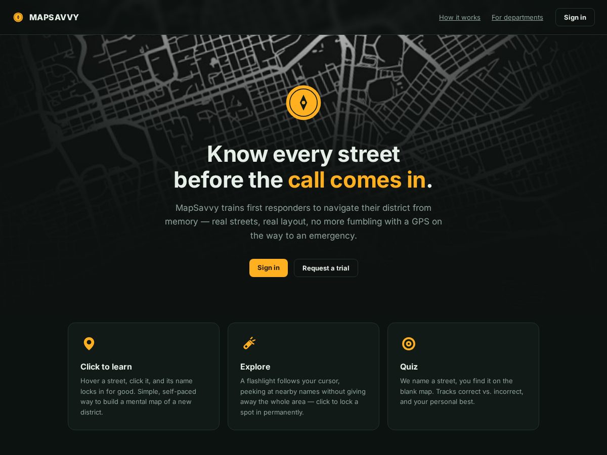 Landing-page snapshot of mapsavvyapp.com