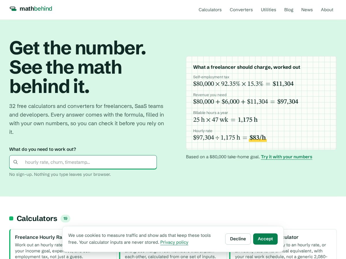 Landing-page snapshot of mathbehind.com