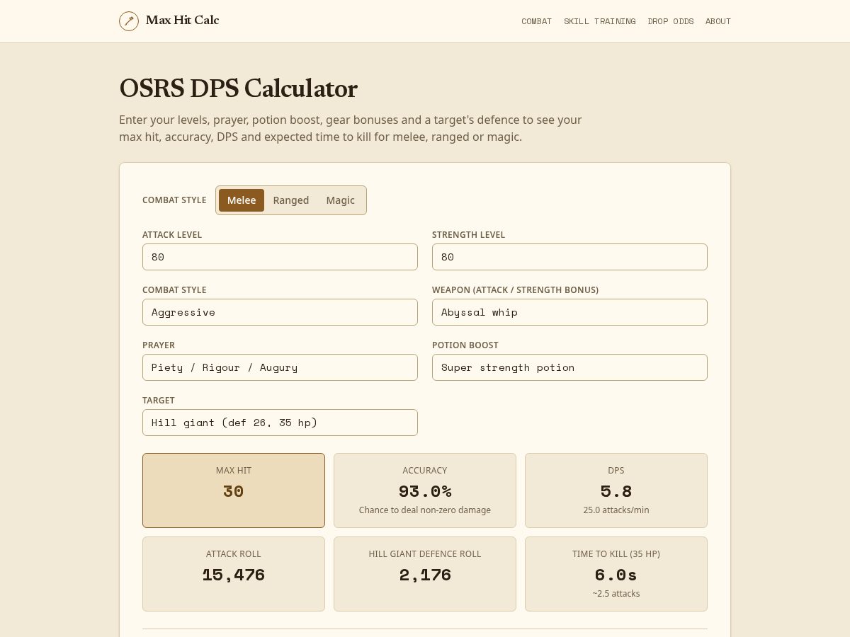 Landing-page snapshot of maxhitcalc.com