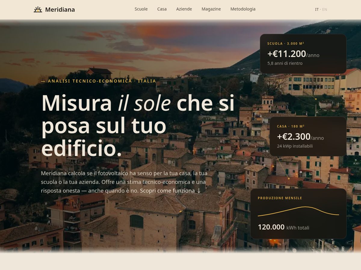 Landing-page snapshot of meridiana.site