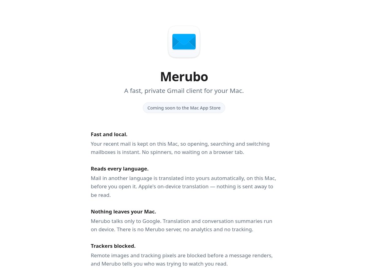 Landing-page snapshot of merubo.app