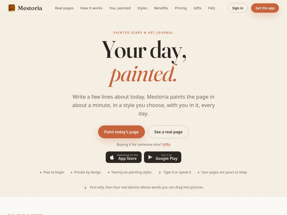 Landing-page snapshot of mestoria.app