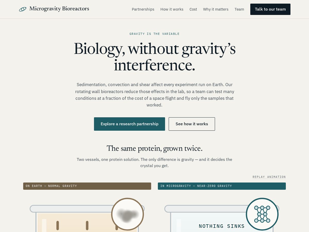 Landing-page snapshot of microgravitybioreactors.com