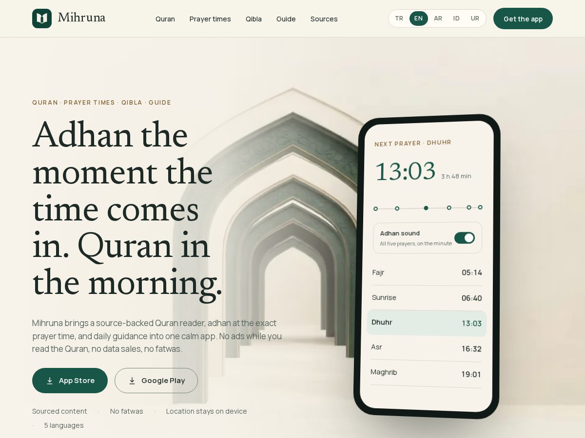 Landing-page snapshot of mihruna.com