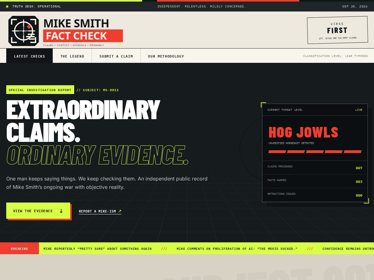 Landing-page snapshot of mikesmithfactcheck.com
