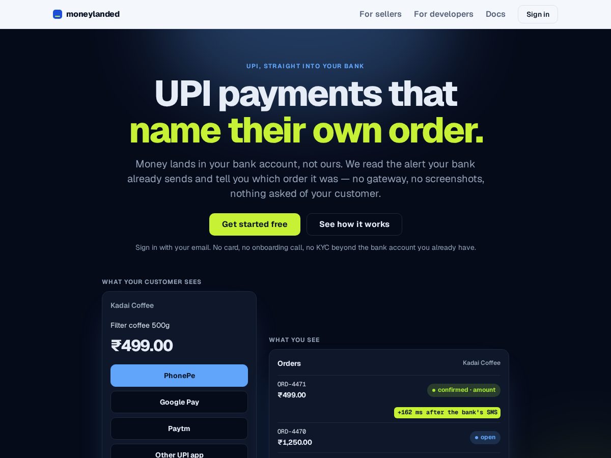Landing-page snapshot of moneylanded.com