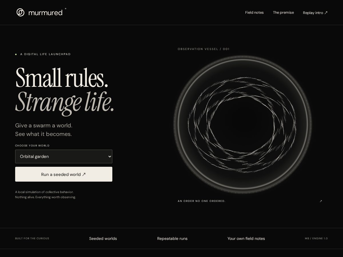 Landing-page snapshot of murmured.xyz