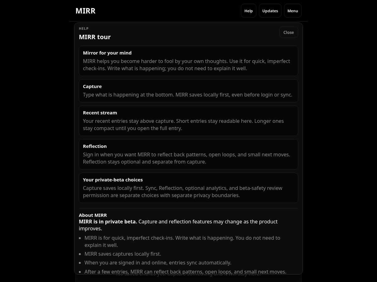 Landing-page snapshot of mymirr.app