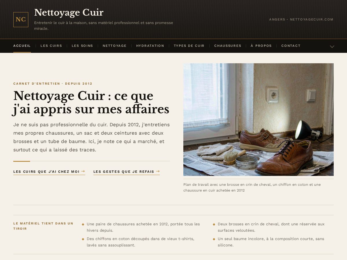 Landing-page snapshot of nettoyagecuir.com
