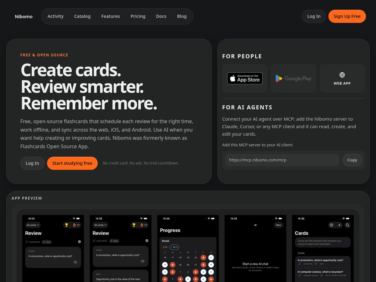 Landing-page snapshot of nibomo.app