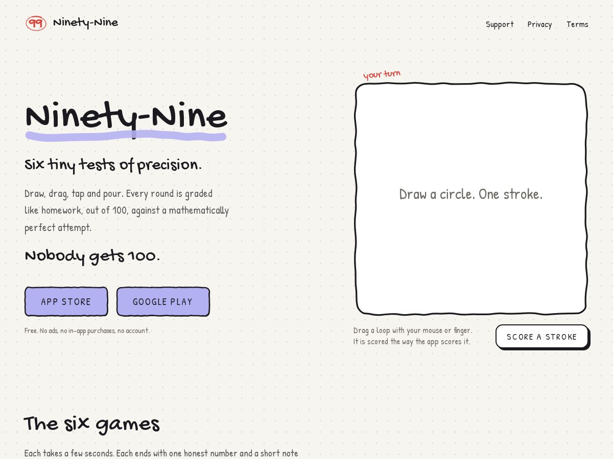 Landing-page snapshot of ninetynine.games