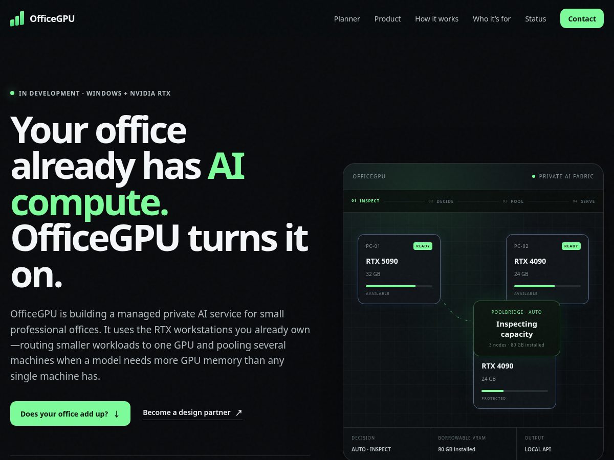 Landing-page snapshot of officegpu.com