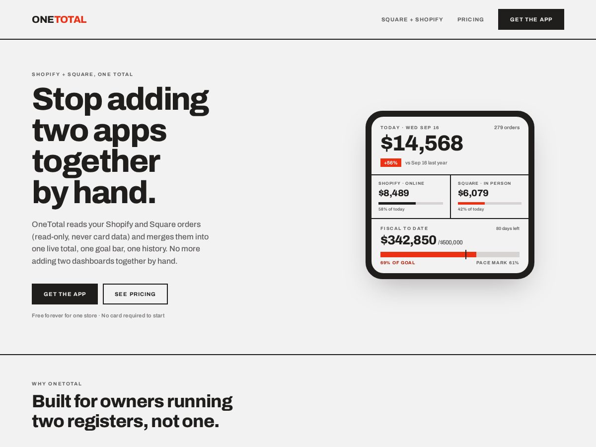 Landing-page snapshot of onetotal.app