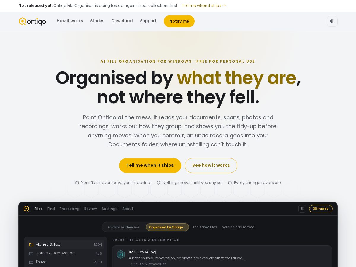 Landing-page snapshot of ontiqo.app