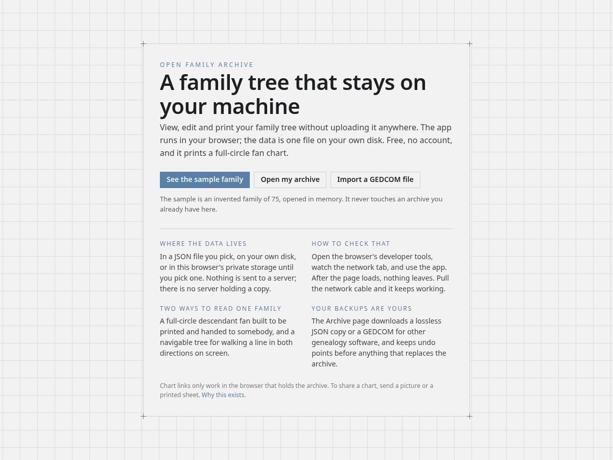 Landing-page snapshot of openfamilyarchive.com