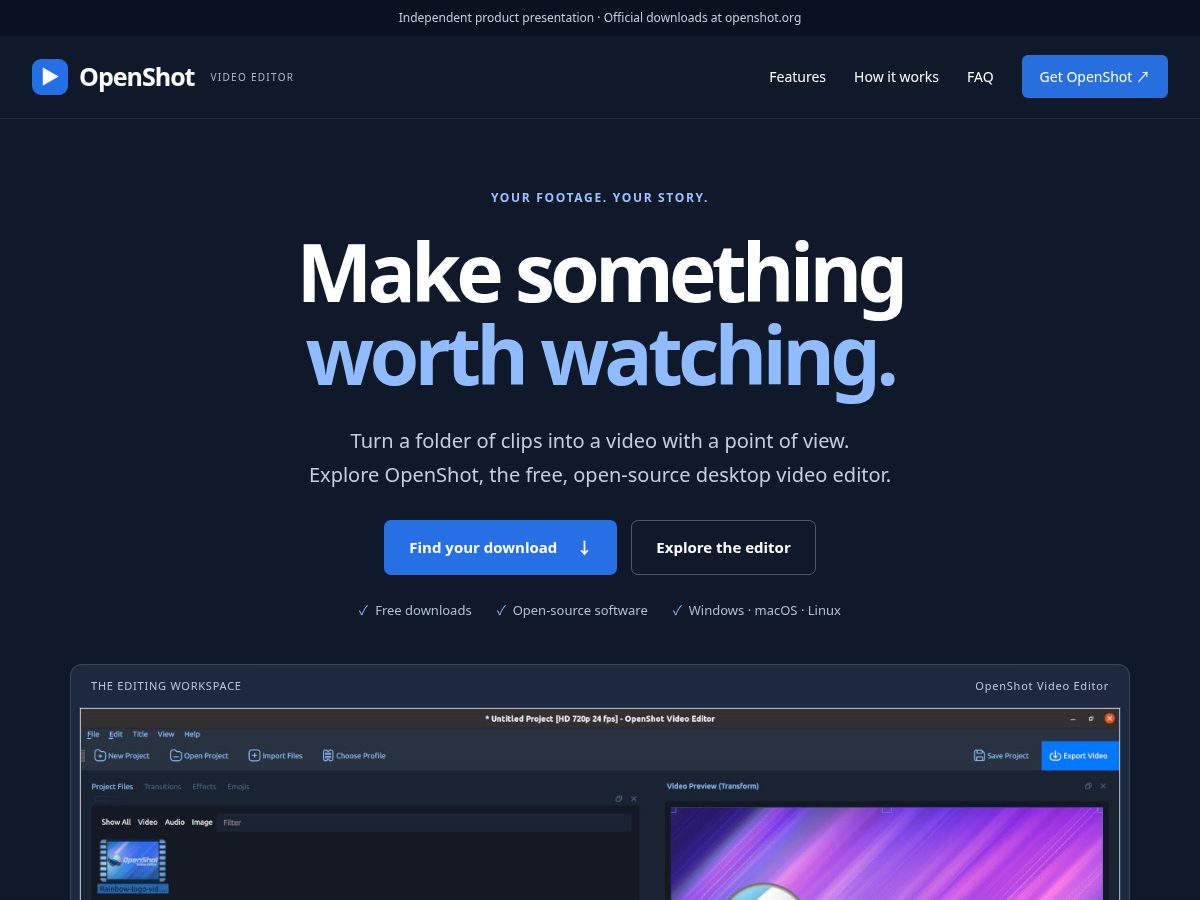 Landing-page snapshot of openshot.online