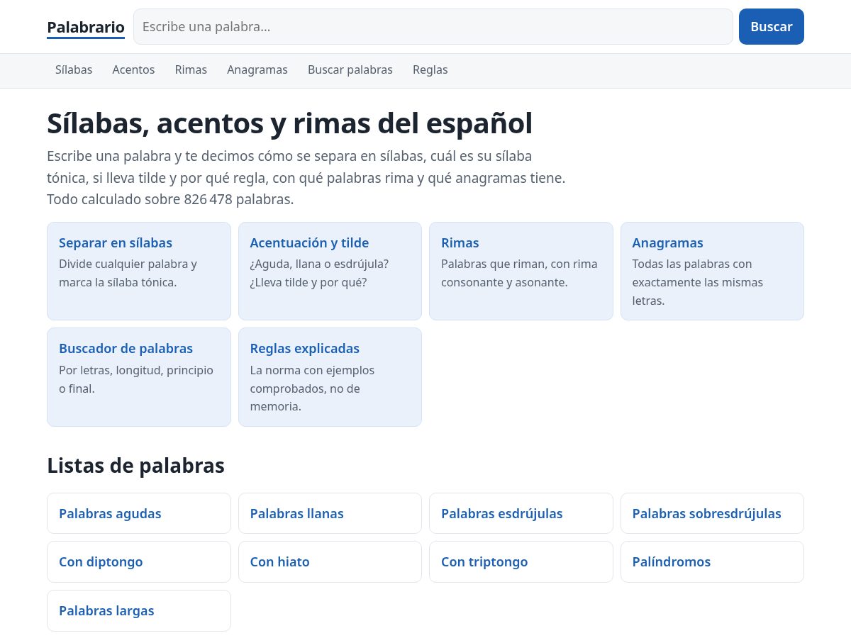 Landing-page snapshot of palabrario.com