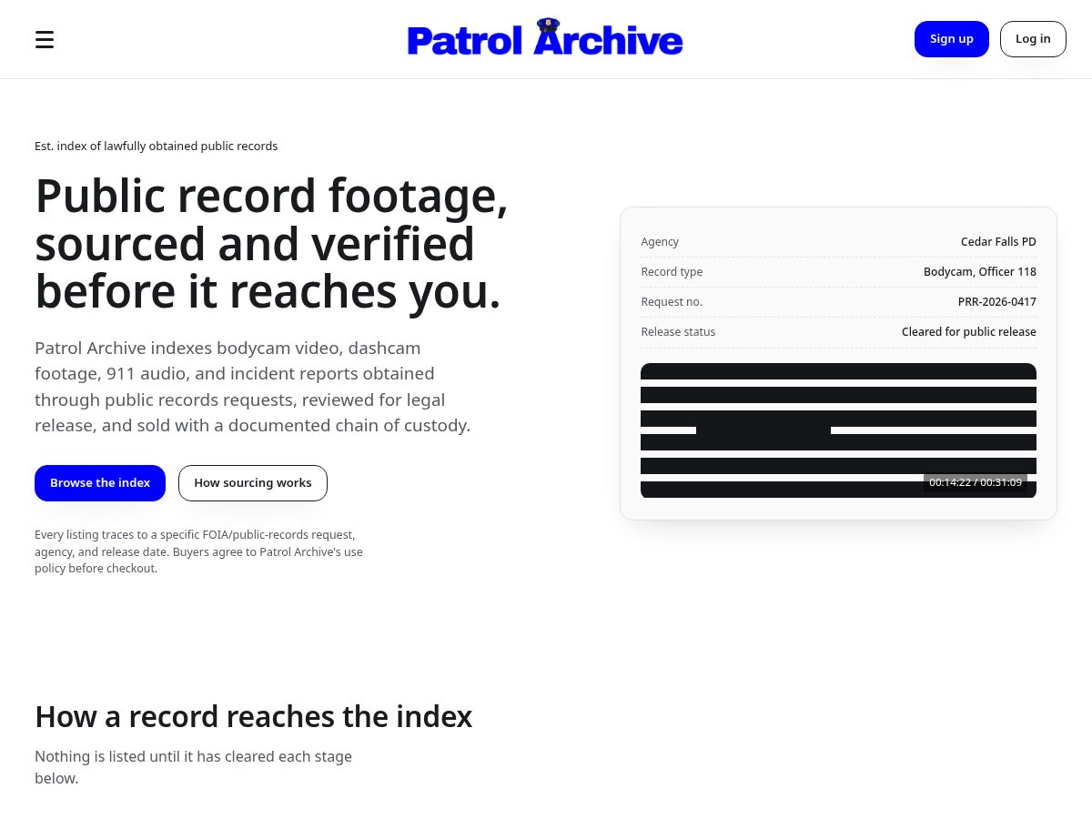 Landing-page snapshot of patrolarchive.com