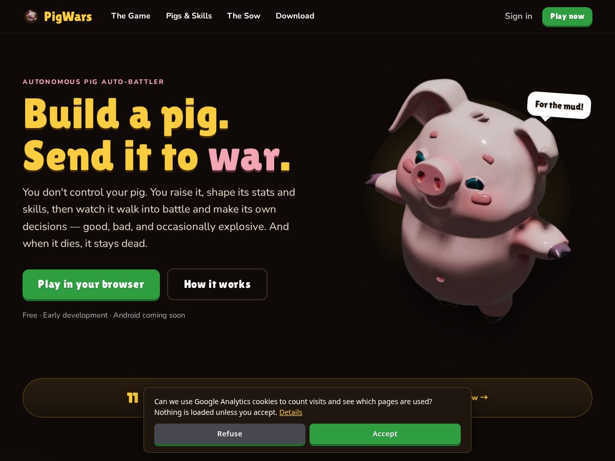 Landing-page snapshot of pigwars.app