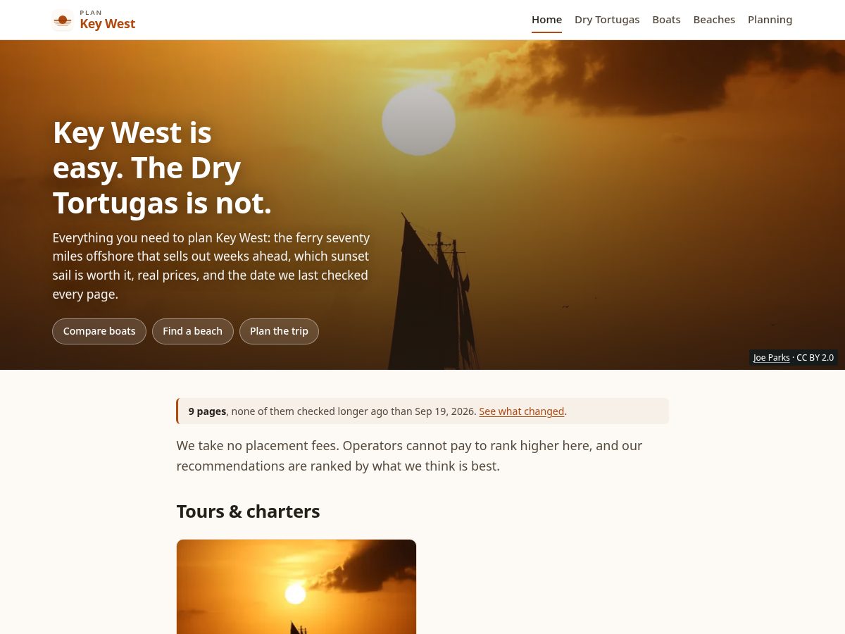 Landing-page snapshot of plankeywest.com